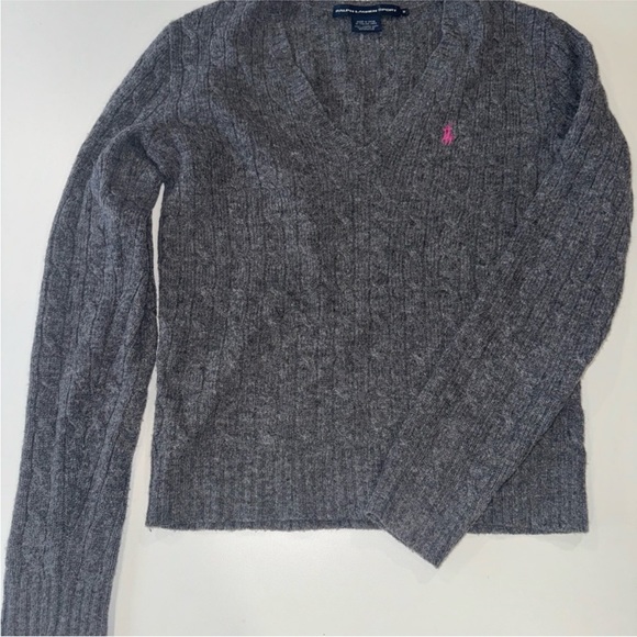 100% Lambs Wool Ralph Lauren Sport Cable Knit V Neck Sweater M - Picture 4 of 6